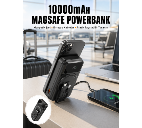 15W Kablosuz Hızlı Şarjlı 10000 mAh Powerbank – Taşınabilir, LED Göstergeli