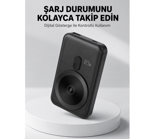 LCD Ekranlı Kablosuz Powerbank Type C ve USB Çıkışlı Yeni Nesil