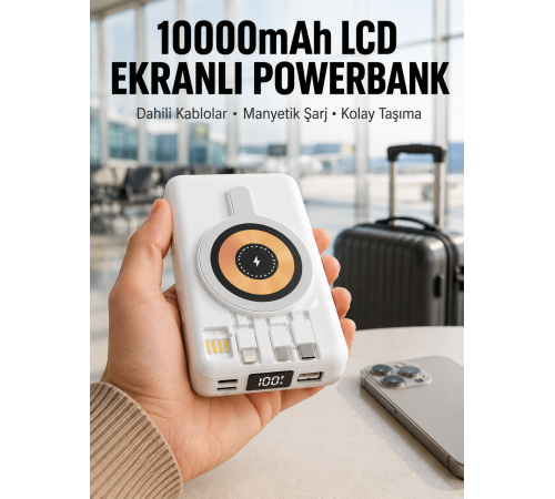 LCD Göstergeli Manyetik Powerbank Type C USB Girişli Yeni Nesil