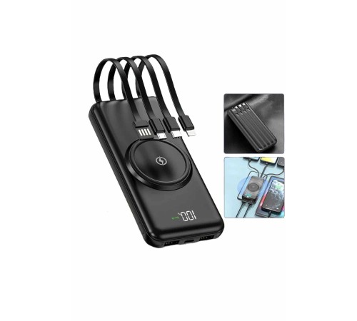 Wireless Powerbank 10000 Mah LED Ekranlı Dahili Kablolu Hızlı Şarj
