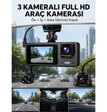 3 Kanallı Araç DVR – Ön + İç + Arka Kamera ile Tam Kapsama, Yüksek Güvenlik Yeni Nesil