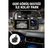 1080P 3 Kameralı Araç DVR – Döngü Kayıt ve Geri Görüş Özellikli Yeni Nesil
