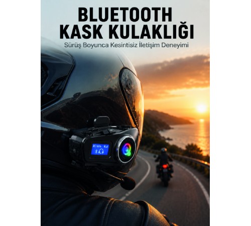 LCD Ekranlı Bluetooth Kask Kulaklığı FM Radyo ve SD Kart Girişli