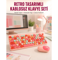 Renkli Retro Tuş Takımlı Klavye – 3 Cihaz Bağlantısı, Medya Kısayol Tuşları Yeni Nesil
