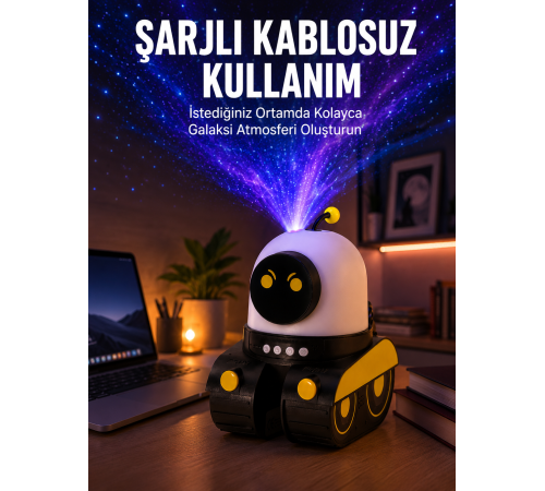 Robot Tasarımlı Bluetooth Hoparlörlü Yıldızlı Gökyüzü Projektör Yeni Nesil