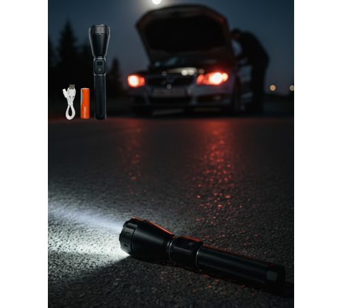 Yüksek Lümenli Şarjlı El Feneri 9000mAh Güçlü Işık ve Taşıma Çantalı Set