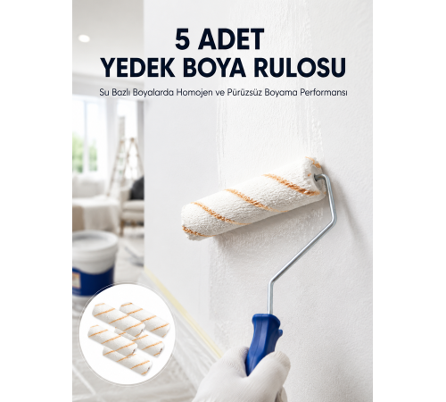 5’li Mini Rulo Boya Seti Duvar Tavan Emülsiyon Uygulama