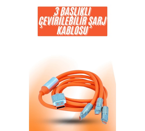 Çoklu Şarj Kablosu USB Type-C İOS Uyumlu 120W Hızlı Şarj Kablosu