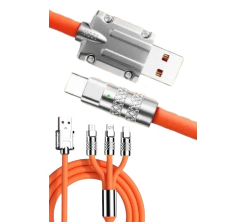 120W 3 İn 1 Uyumlu Silikon Şarj Kablosu Hızlı Şarj Kablosu