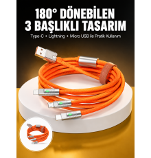120W 3 İn 1 Uyumlu Silikon Şarj Kablosu Hızlı Şarj Kablosu