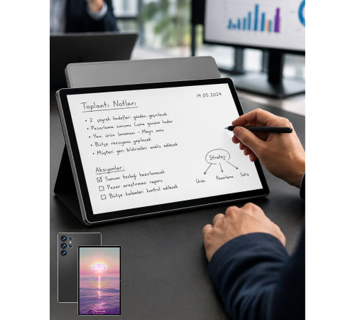 10.1 İnç Android Tablet 16GB RAM 1TB Depolama Klavyeli Tablet Seti
