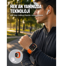 S8 Ultra Akıllı Saat ve Bluetooth Kablosuz Kulaklık 2’li Set Yeni Nesil