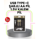 1.5V AA Şarjlı Lityum Pil | 1000+ Kez Şarj Edilebilir | Hızlı Type-C Şarj (2 Adet)