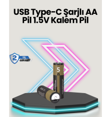 Type-C USB ile Hızlı Şarj Edilebilir AA Kalem Pil | 1.5V Lityum | Çiftli Paket