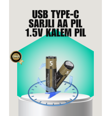 Tekrar Şarj Edilebilir AA USB Type-C Pil | 1000+ Döngü | 1.5V Sabit Voltaj