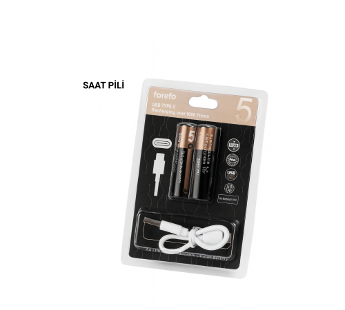 USB Type-C Girişli Şarjlı AA Lityum Pil | 1.5V Sabit Çıkış | 3200mWh (2'li Paket)