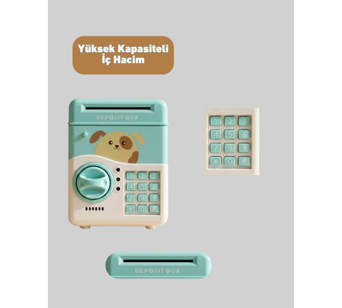 Su Yeşili Elektronik Şifreli ATM Tasarımlı Para Biriktirme Kumbarası