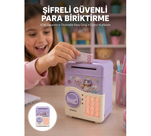 Çocuklar İçin Elektronik Şifreli Para Biriktirme Kumbarası Mor