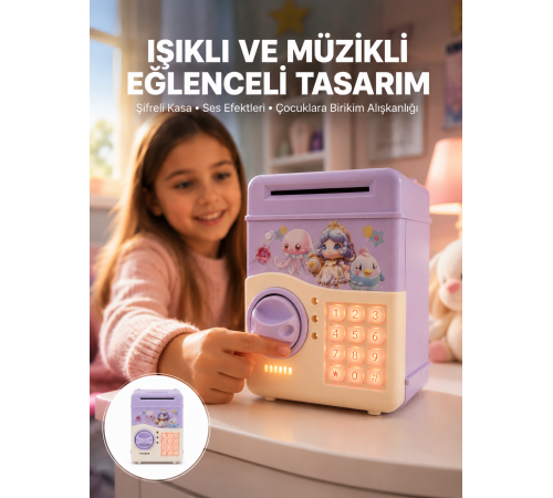 Mor Otomatik Para Girişli Elektronik Şifreli Kumbara