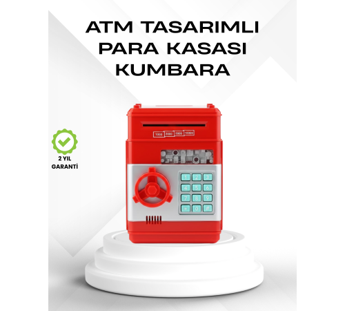 Kırmızı ATM Tasarımlı Şifreli Para Kasası Kumbara