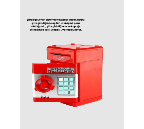 Kırmızı Şifreli ATM Kasa Para Yutan Kumbara