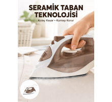 2200 Watt Buharlı Ütü Kahverengi Seramik Taban Şok Buharlı