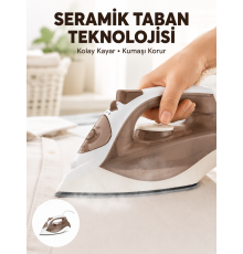 2200 Watt Buharlı Ütü Kahverengi Seramik Taban Şok Buharlı