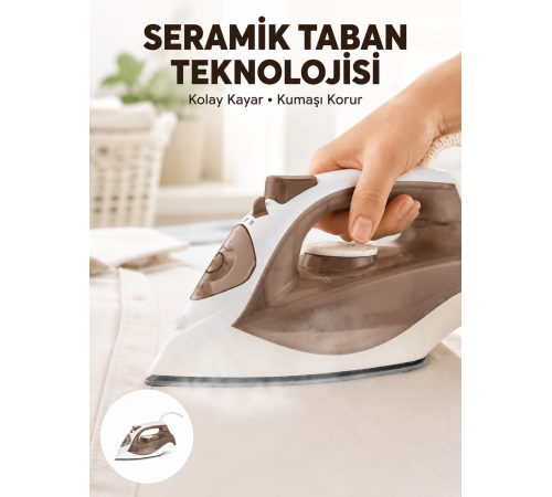 2200 Watt Buharlı Ütü Kahverengi Seramik Taban Şok Buharlı