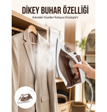 Kahverengi Buharlı Ütü 2200W Sürekli Buhar 120 g Şok Buhar