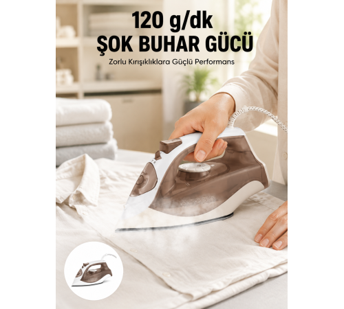 Seramik Tabanlı Buharlı Ütü 2200W Dikey Ütüleme 300ml Kahverengi
