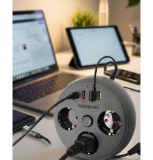 Çoklu Priz Akım Koruma 3 Soket 3 USB Type C Hızlı Şarj 2m Uzatma Kablosu