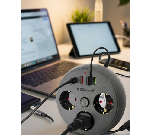 Akım Korumalı Çoklu Priz 3 Priz 3 USB 1 Type C 2 Metre Kablo Güvenli Şarj