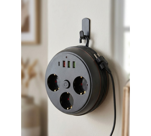 Akım Korumalı Çoklu Priz 3 Priz 3 USB 1 Type C 2 Metre Kablo Güvenli Şarj