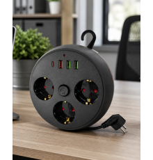Akım Korumalı Çoklu Priz 3 Priz 3 USB 1 Type C 2 Metre Kablo Güvenli Şarj