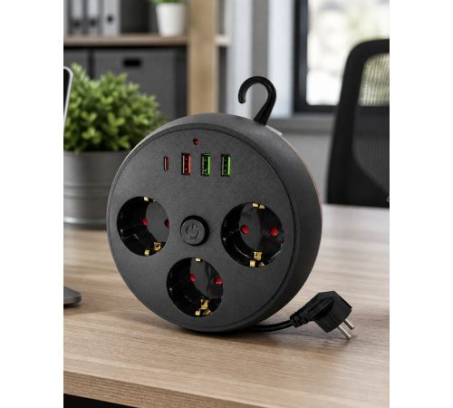 Akım Korumalı Çoklu Priz 3 Priz 3 USB 1 Type C 2 Metre Kablo Güvenli Şarj