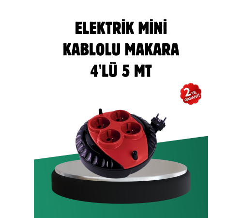 5 Metre Kablolu 4’lü Kırmızı Priz Makara