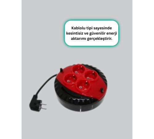 Kırmızı Renk 5 Metre 4’lü Kablolu Priz Makarası