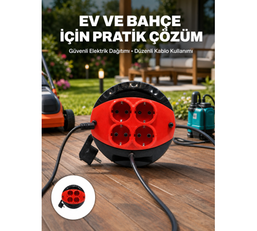 Türkiye Üretimi 5 Metre 4 Prizli Kablolu Makara