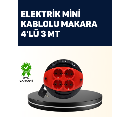 Ev ve Ofis İçin 3 Metre Kablolu 4 Priz Makarası