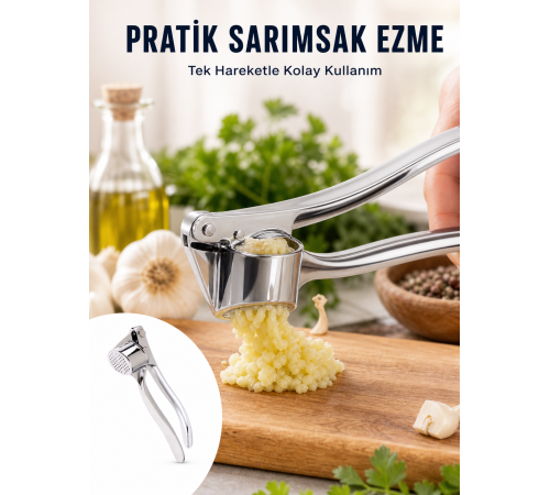 Mutfak Sarımsak Ezici Kaymaz Saplı Güçlü Mekanizma