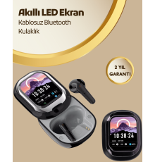 Akıllı Ekranlı Bluetooth 5.4 Kablosuz Kulaklık – Dokunmatik ve Şarj Kutulu