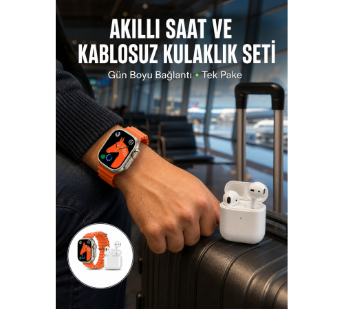 Watch 9 Max Akıllı Saat Seti 2 Kordonlu Kablosuz Kulaklık Hediyeli Yeni Nesil