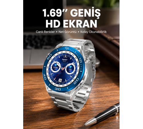 Akıllı Saat 1.62 İnç Ultimate Nabız Sensörlü Sesli Görüşme Yapabilen Yeni Nesil