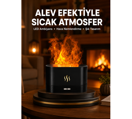 Modern Tasarımlı Alev Efektli LED Aromaterapi Hava Nemlendirici Yeni Nesil
