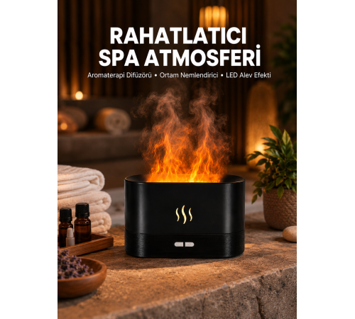 Alev Görünümlü Hava Nemlendirici Kumandalı LED Işıklı Aromatik Difüzör Yeni Nesil