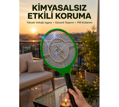 Hafif ve Ergonomik Elektronik Böcek Öldürücü – Güvenlik Koruması ile Pil Kontrollü