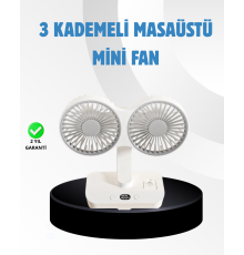 Sessiz Çalışan USB Şarjlı Çift Kafalı Masaüstü Fan – Ev ve Ofis İçin