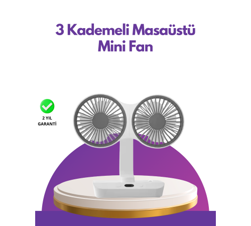 4 Kademeli Hız Ayarlı USB Şarjlı Çift Taraflı Masaüstü Vantilatör
