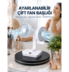 Ayarlanabilir Hızlı Çift Başlıklı Masaüstü Fan – Gece Lambalı Serinletici