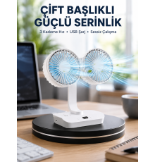 Sessiz Çalışan USB Şarjlı Çift Kafalı Masaüstü Fan – Ev ve Ofis İçin